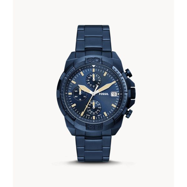 Fossil Bronson Men s Chronograph Navy Stainless Steel Watch For Sale