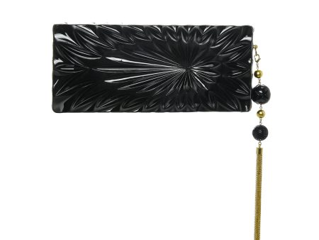 Douglaspoon Hand Carved Long Rectangular Clutch Bag Black With Gold Tone Discount