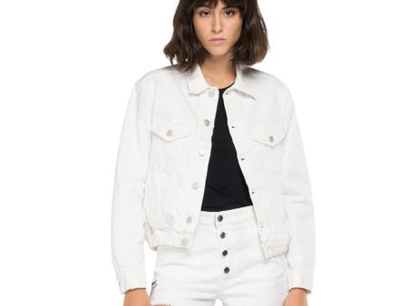 Replay Denim Crop Jacket With Embroidery For Sale