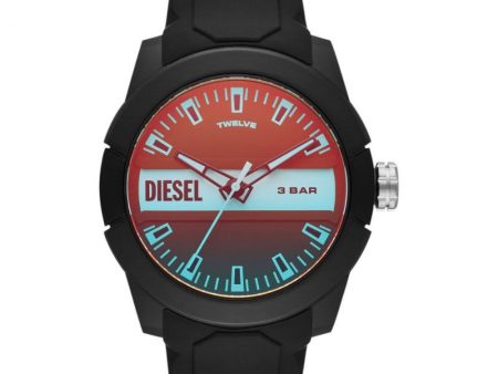 Diesel Men s Double Up Three-Hand Black Silicone Watch Online Sale