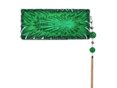 Douglaspoon Hand Carved Long Rectangular Clutch Bag Emerald Green With Gold Tone Supply