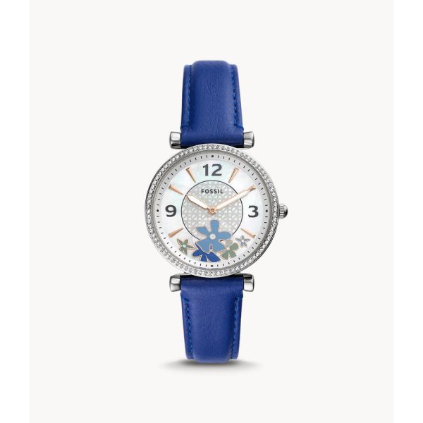 Fossil Carlie Women s Two-Hand Blue Eco Leather Watch on Sale