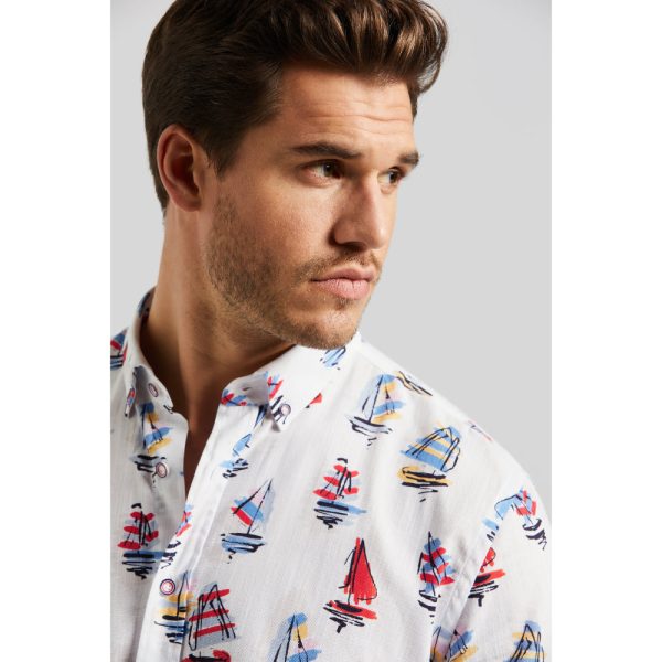 Bugatti Men s Short-sleeved Shirt  With a Sail Boat Print For Sale