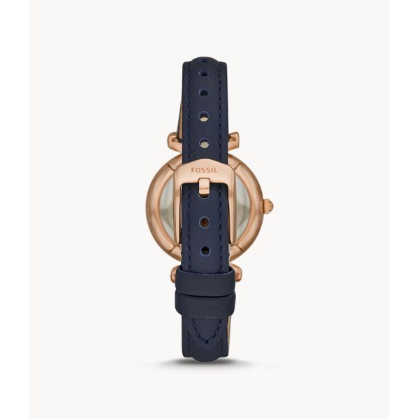 Fossil Carlie Women s Mini Three-Hand Navy Leather Watch on Sale