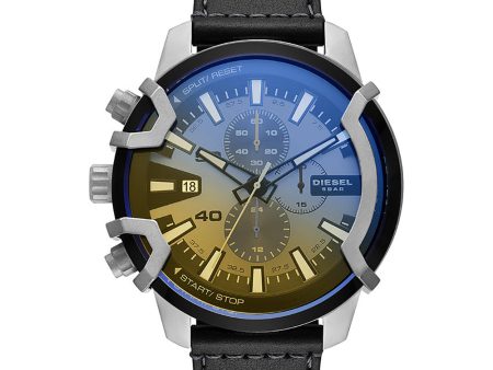 Diesel Men s Griffed Chronograph Black Leather Watch Hot on Sale